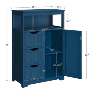 Navy Blue Wood Bathroom Storage Cabinet | Open Shelving, 22"L x 12"W x 34"H