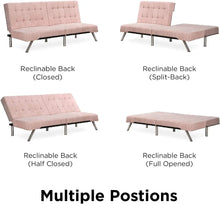 Load image into Gallery viewer, Pink Velvet Futon with Chrome Legs Stylish Sofa Bed