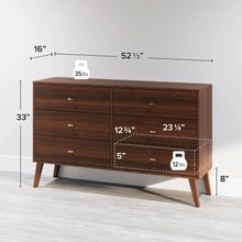 Load image into Gallery viewer, Cherry Mid-Century 6 Drawer Dresser | Bedroom Vanity Table, 52.50&quot; Wide