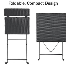 Load image into Gallery viewer, Black 3-Piece Rattan Wood and Steel Café Table and Chairs Set - Home Folding