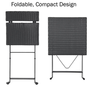 Black 3-Piece Rattan Wood and Steel Café Table and Chairs Set - Home Folding