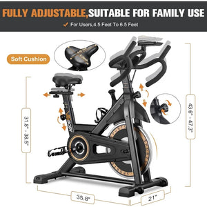 Exercise Bike with Cushioned Seat | Indoor Cycling for Home Cardio Workouts, LCD Display