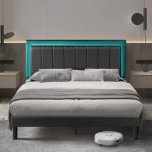 Load image into Gallery viewer, &quot;Modern Queen Size Upholstered Bed Frame w/ Faux Leather Headboard &amp; Wood Slats