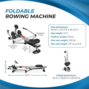 Hydraulic Rowing Machine with Smart Workout App | Cylinder Resistance Rower up to 300 lbs