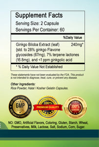 SUPER Ginkgo Baloba Extract 240mg Serving 120 Capsules = Ship from USA - PL