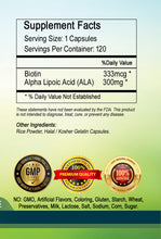 Load image into Gallery viewer, Alpha Lipoic Acid+Biotin Optimizer Complex 300mg Serving Big Bottle 120 Capsules PL