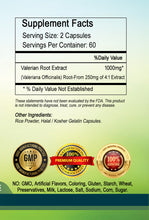 Load image into Gallery viewer, Valerian Root Extract 1000mg Serving High Potency 120 Capsules PL