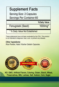 Fenugreek Seed 1000mg Serving High Potency Big Bottle 120 Capsules PL