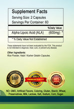 Load image into Gallery viewer, ALA Alpha Lipoic Acid 600mg Serving Extreme Strength Big Bottle 120 Capsules PL