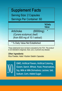 Artichoke Extract 8000mg 120 Capsules Non-GMO Gluten Free High Potency - Sunlight