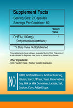 Load image into Gallery viewer, DHEA 100mg Serving High Potency Big Bottle 120 Capsules Per Serving Sunlight