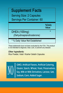 DHEA 100mg Serving High Potency Big Bottle 120 Capsules Per Serving Sunlight