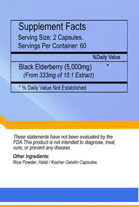 Black Elderberry Extract 5000mg Serving 120 Capsules High Potency CH
