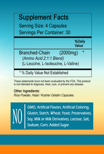 BCAA Branched Chain Amino Acids 2000mg Serving 120 Capsules SL