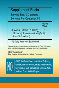 Graviola Extract 2000mg Large Bottles Of 120 Capsules Per Serving Sunlight