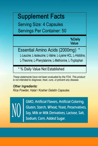 EAA - Essential Amino Acids 2000mg Large Bottles Of 200 Capsules Per Serving Sunlight
