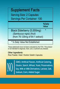 Black Elderberry-Large Bottles Of 200 Capsules 5000mg Per Serving Sunlight