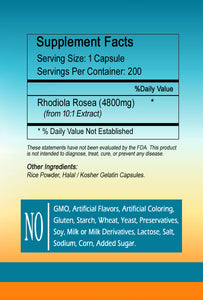 Rhodiola Rosea 4800mg Large Bottles Of 200 Capsules Per Serving  Sunlight