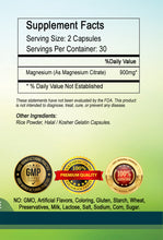 Load image into Gallery viewer, Magnesium Citrate 900mg Serving Pure 60 Capsules Big Bottle USA Shipping PL