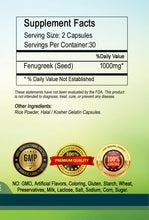 Load image into Gallery viewer, Fenugreek Seed 1000mg Serving High Potency Big Bottle 60 Capsules PL