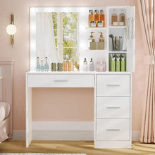 Load image into Gallery viewer, Makeup Vanity with Lights, Vanity Table Set with Mirror, 4 Drawers &amp; Cabinet