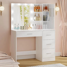 Load image into Gallery viewer, Makeup Vanity with Lights, Vanity Table Set with Mirror, 4 Drawers &amp; Cabinet