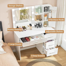 Load image into Gallery viewer, Makeup Vanity with Lights, Vanity Table Set with Mirror, 4 Drawers &amp; Cabinet