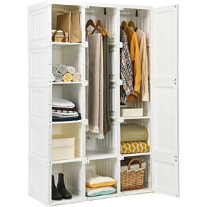 "Portable Folding Wardrobe with Compartments & Hanging Rod – Collapsible Closet