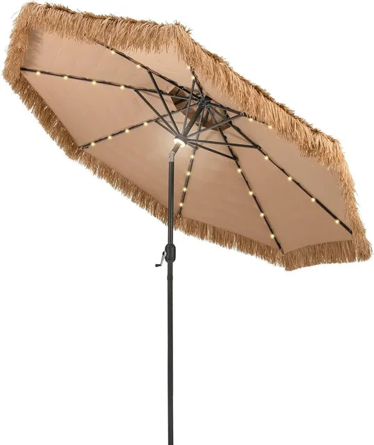 Illuminated 10ft Patio Umbrella - 32 LED Lights, 8 Sturdy Ribs, Tilt Function