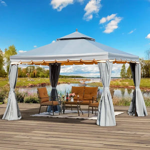 10x20 Ft Outdoor Gazebo - Double Roof, Steel Frame, Netting, Shade Curtains for Garden