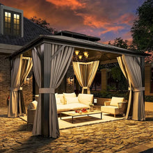 Load image into Gallery viewer, 10&#39;x12&#39; Outdoor Gazebo, Double Roof Design with Aluminum Frame, Netting and Curtains