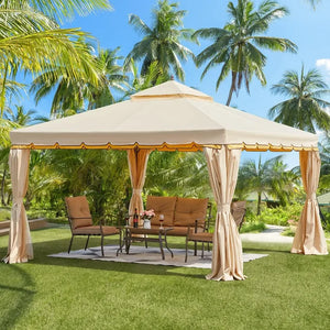 10x20 Ft Outdoor Gazebo - Double Roof, Steel Frame, Netting, Shade Curtains for Garden