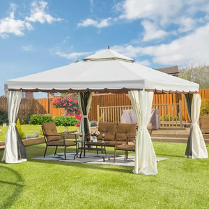 10x20 Ft Outdoor Gazebo - Double Roof, Steel Frame, Netting, Shade Curtains for Garden