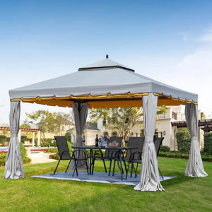 10x20 Ft Outdoor Gazebo - Double Roof, Steel Frame, Netting, Shade Curtains for Garden