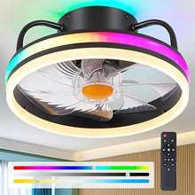 Load image into Gallery viewer, Modern Flush Mount Ceiling Fan w/Light | 15&quot; RGB Dimmable LED, Low Profile