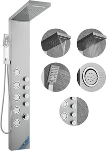 Shower Tower System, 4 Modes, Rainfall & Waterfall, 5 Body Jets, 3-Setting Handheld