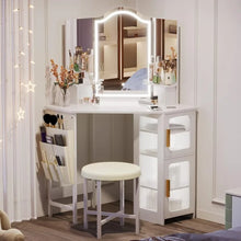 Load image into Gallery viewer, Women&#39;s Vanity Table Set - Makeup Vanity with Mirror, Lights, Charging, Drawers