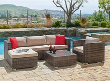 Load image into Gallery viewer, Outdoor Sofa Set with Cushions &amp; Tempered Glass Table - Patio Garden Furniture