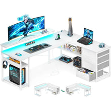 Load image into Gallery viewer, Reversible 61&quot; L-Shaped Computer Desk with Drawer, Power Outlets &amp; LED Lights for Gaming