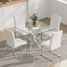 Load image into Gallery viewer, &quot;Modern Square Glass Dining Table Set with 4 Upholstered Chairs for Kitchen