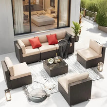 Load image into Gallery viewer, Outdoor Sofa Set with Cushions &amp; Tempered Glass Table - Patio Garden Furniture