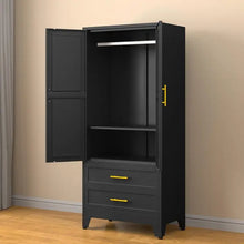 Load image into Gallery viewer, &quot;Metal Storage Cabinet, 2-Door Wardrobe with Adjustable Shelf &amp; 2 Drawers