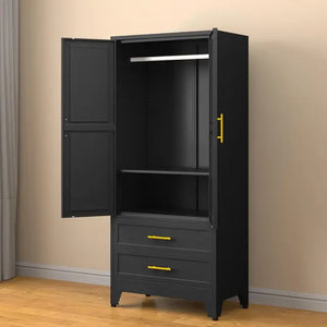 "Metal Storage Cabinet, 2-Door Wardrobe with Adjustable Shelf & 2 Drawers