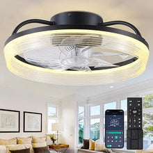 Load image into Gallery viewer, Modern Flush Mount Ceiling Fan w/Light | 15&quot; RGB Dimmable LED, Low Profile