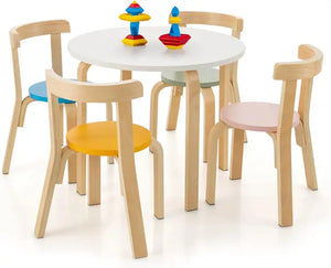 Toddler Table and 4 Chair Set, 5-Piece Wooden Activity Furniture for Kids