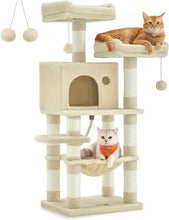 Load image into Gallery viewer, Cat Condo Cat Tower 56.3-Inch with Scratching Posts Hammock Plush Perch Light Gray UPCT