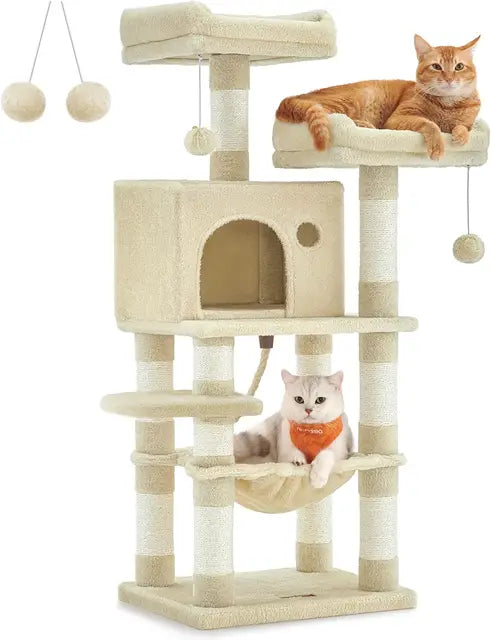 Cat Condo Cat Tower 56.3-Inch with Scratching Posts Hammock Plush Perch Light Gray UPCT