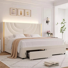 Load image into Gallery viewer, &quot;LED Queen Bed Frame w/ 2 Storage Drawers, Solid Wood Slats, No Box Spring Needed