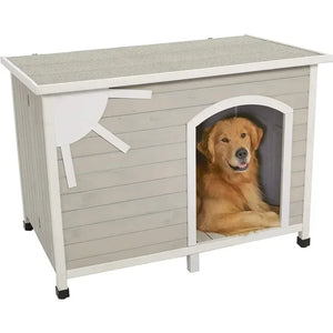 Folding Wooden Dog House - Large Breed, Tool-Free Assembly, Beige Exterior