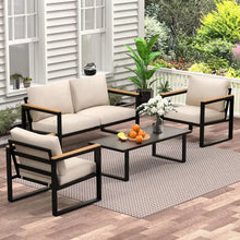 Load image into Gallery viewer, 4-Piece Outdoor Patio Furniture Set - Table, Sofa, 2 Chairs w/Washable Cushions